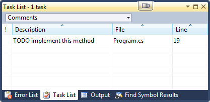Visual Studio Task List